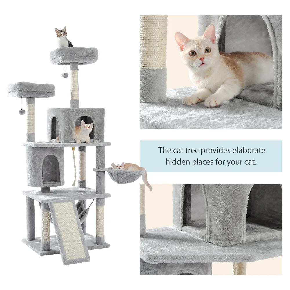 PAWZ Road Multi-Level Cat Tree House Condo Playground with Hammock for Large Cats and Kittens