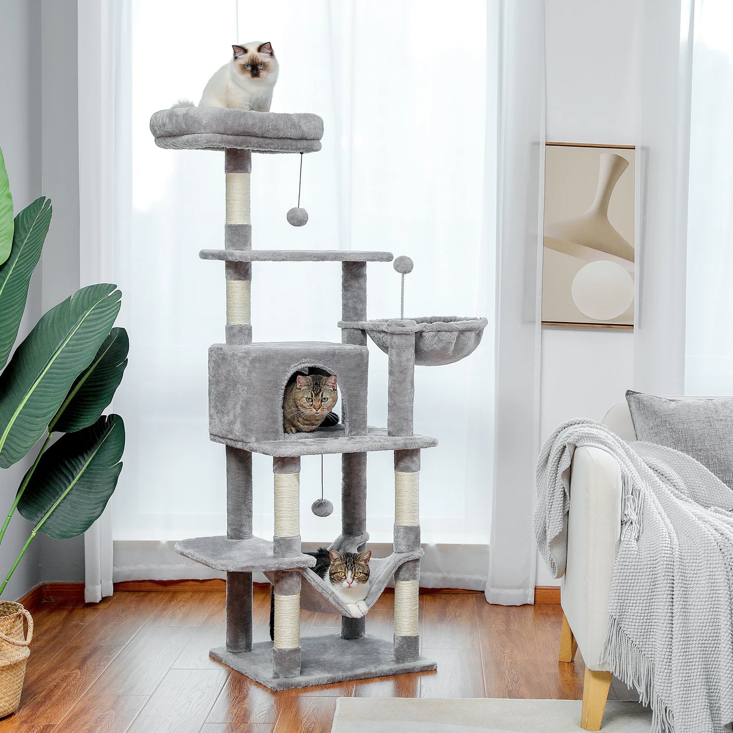 Luxury Multi-Layer Cat Tree House Condo with Ladder and Sisal Scratching Post for Climbing and Jumping