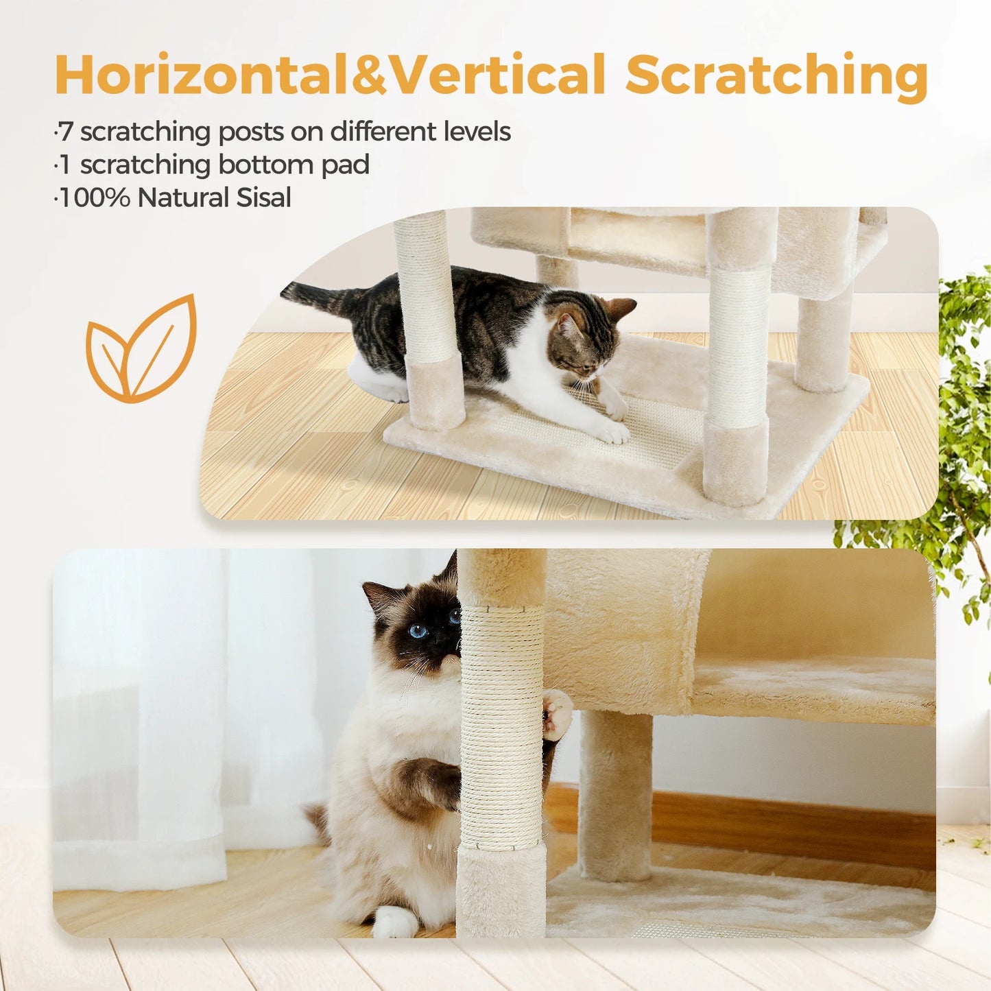 Luxury Multi-Layer Cat Tree House Condo with Ladder and Sisal Scratching Post for Climbing and Jumping