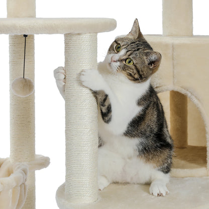 Luxury Multi-Layer Cat Tree House Condo with Ladder and Sisal Scratching Post for Climbing and Jumping