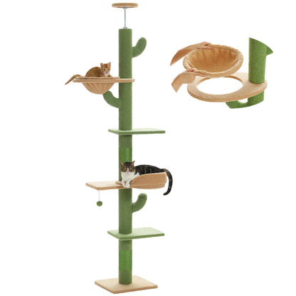 Pawz Road 5-Level Adjustable Cactus Cat Tree Tower with Natural Thicken Scratching Post and Hammock