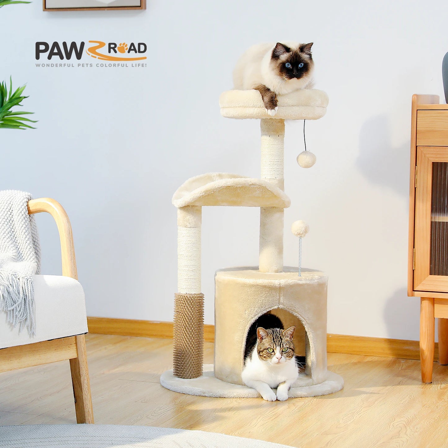 PAWZ Road Multi-Level Cat Tree House Condo Playground with Hammock for Large Cats and Kittens