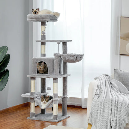 Luxury Multi-Layer Cat Tree House Condo with Ladder and Sisal Scratching Post for Climbing and Jumping