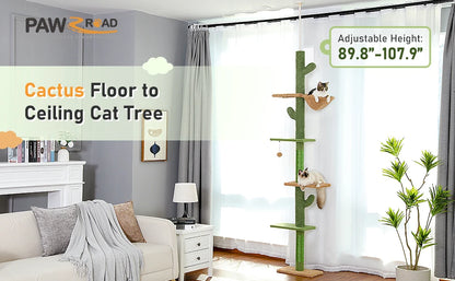 Pawz Road 5-Level Adjustable Cactus Cat Tree Tower with Natural Thicken Scratching Post and Hammock