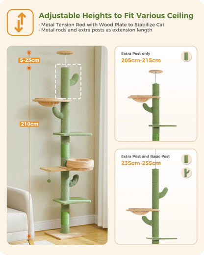 Pawz Road 5-Level Adjustable Cactus Cat Tree Tower with Natural Thicken Scratching Post and Hammock