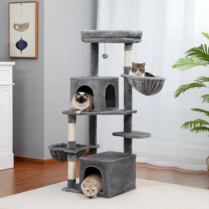 Luxury Multi-Layer Cat Tree House Condo with Ladder and Sisal Scratching Post for Climbing and Jumping