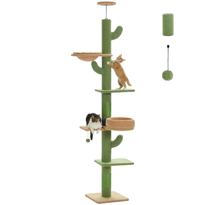 Pawz Road 5-Level Adjustable Cactus Cat Tree Tower with Natural Thicken Scratching Post and Hammock