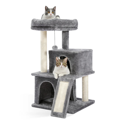 Luxury Cat Tree Tower with Double Condos, Spacious Perch, Hammock, Sisal Scratching Posts & Dangling Balls