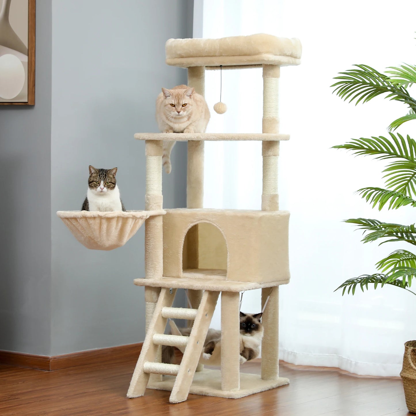 Extra Large Multi-Level Cat Tree with Hammock, Scratching Sisal Post, Ladder, and Perch - Speedy Pet