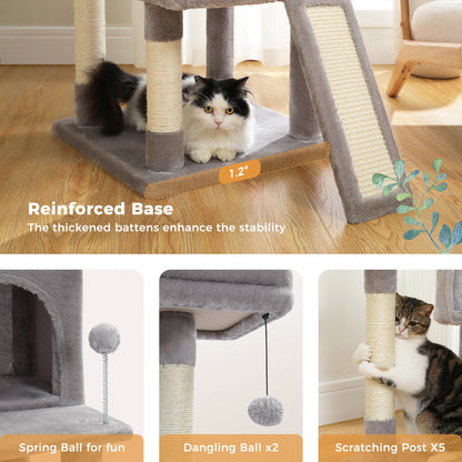 Luxury Multi-Layer Cat Tree House Condo with Ladder and Sisal Scratching Post for Climbing and Jumping