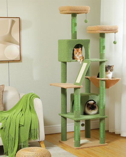 Tall Indoor Cat Tree Tower with Multi-Level Perches, Hammock & Sisal Scratching Posts - 180CM