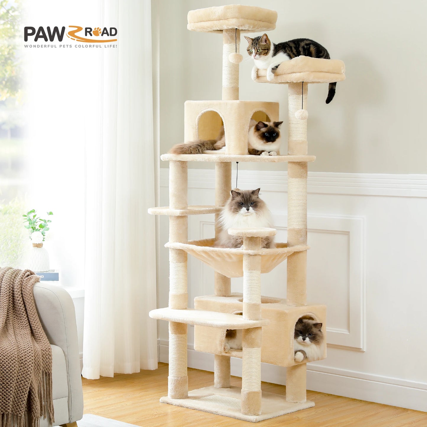 Luxury Multi-Layer Cat Tree House Condo with Ladder and Sisal Scratching Post for Climbing and Jumping