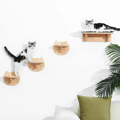 Wall-Mounted Cat Climbing Hammock & Scratching Post - Wooden Furniture Ladder for Cats to Sleep & Play