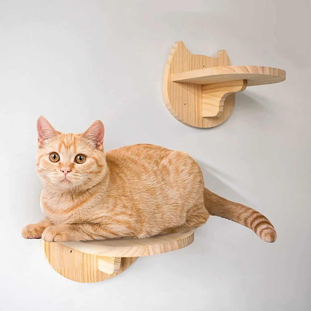 Wall Mounted Cat Climbing Shelf with Sisal Scratching Post - 4-Step Cat Tree Tower Platform