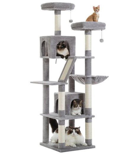 Tall Indoor Cat Tree Tower with Multi-Level Perches, Hammock & Sisal Scratching Posts - 180CM