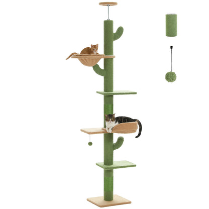 Pawz Road 5-Level Adjustable Cactus Cat Tree Tower with Natural Thicken Scratching Post and Hammock