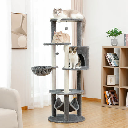 Luxury Multi-Layer Cat Tree House Condo with Ladder and Sisal Scratching Post for Climbing and Jumping