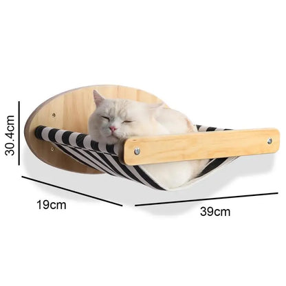 Wall-Mounted Cat Climbing Hammock & Scratching Post - Wooden Furniture Ladder for Cats to Sleep & Play