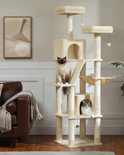 Tall Indoor Cat Tree Tower with Multi-Level Perches, Hammock & Sisal Scratching Posts - 180CM