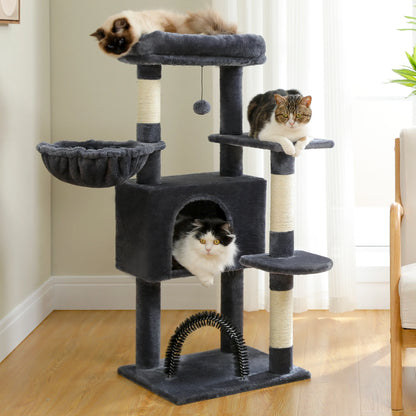 Luxury Multi-Layer Cat Tree House Condo with Ladder and Sisal Scratching Post for Climbing and Jumping