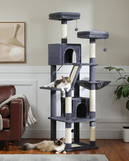 Tall Indoor Cat Tree Tower with Multi-Level Perches, Hammock & Sisal Scratching Posts - 180CM