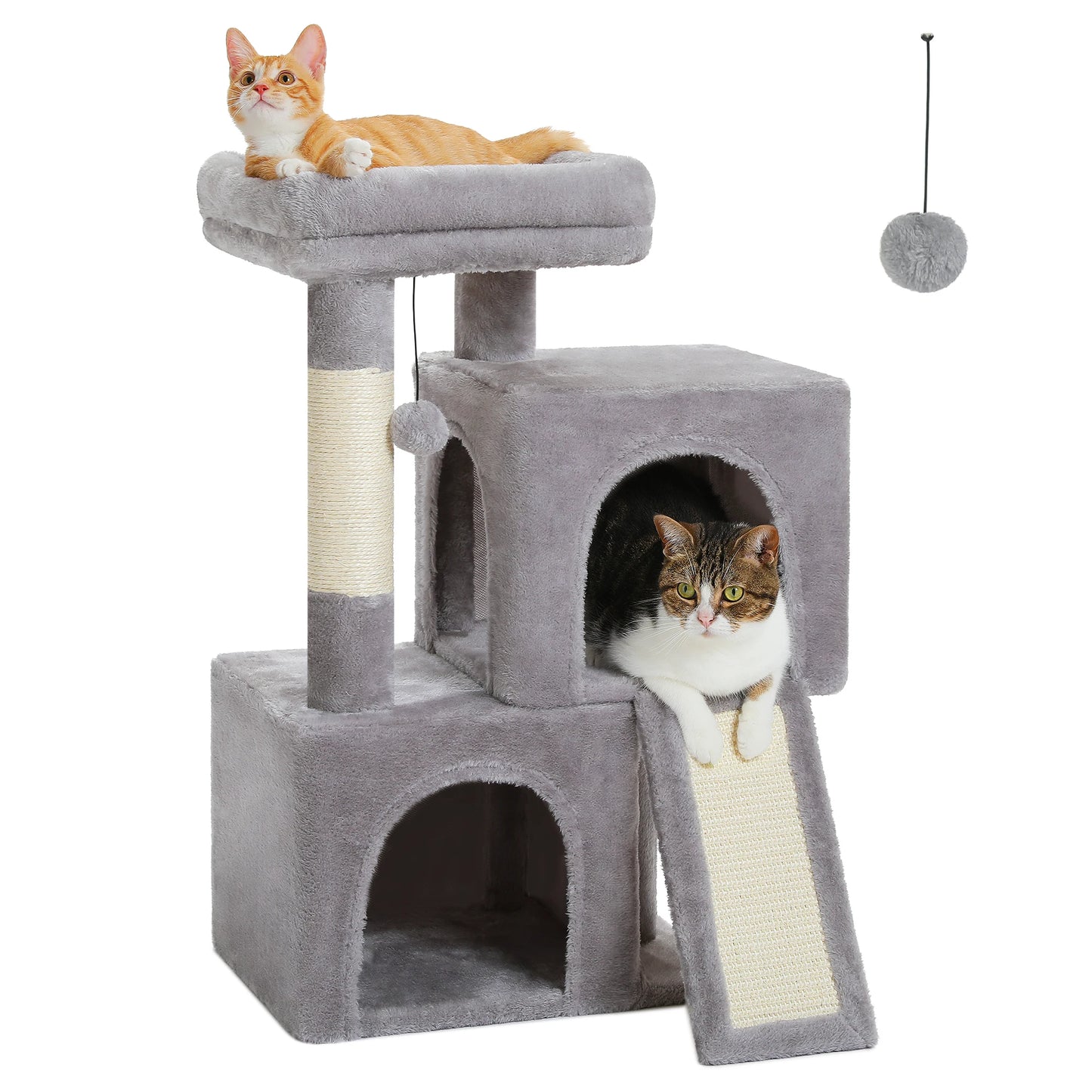 Luxury Cat Tree Tower with Double Condos, Spacious Perch, Hammock, Sisal Scratching Posts & Dangling Balls