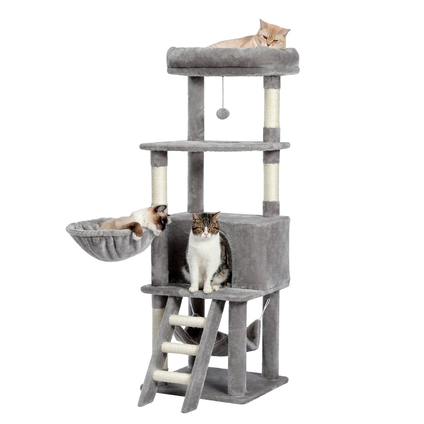 Extra Large Multi-Level Cat Tree with Hammock, Scratching Sisal Post, Ladder, and Perch - Speedy Pet