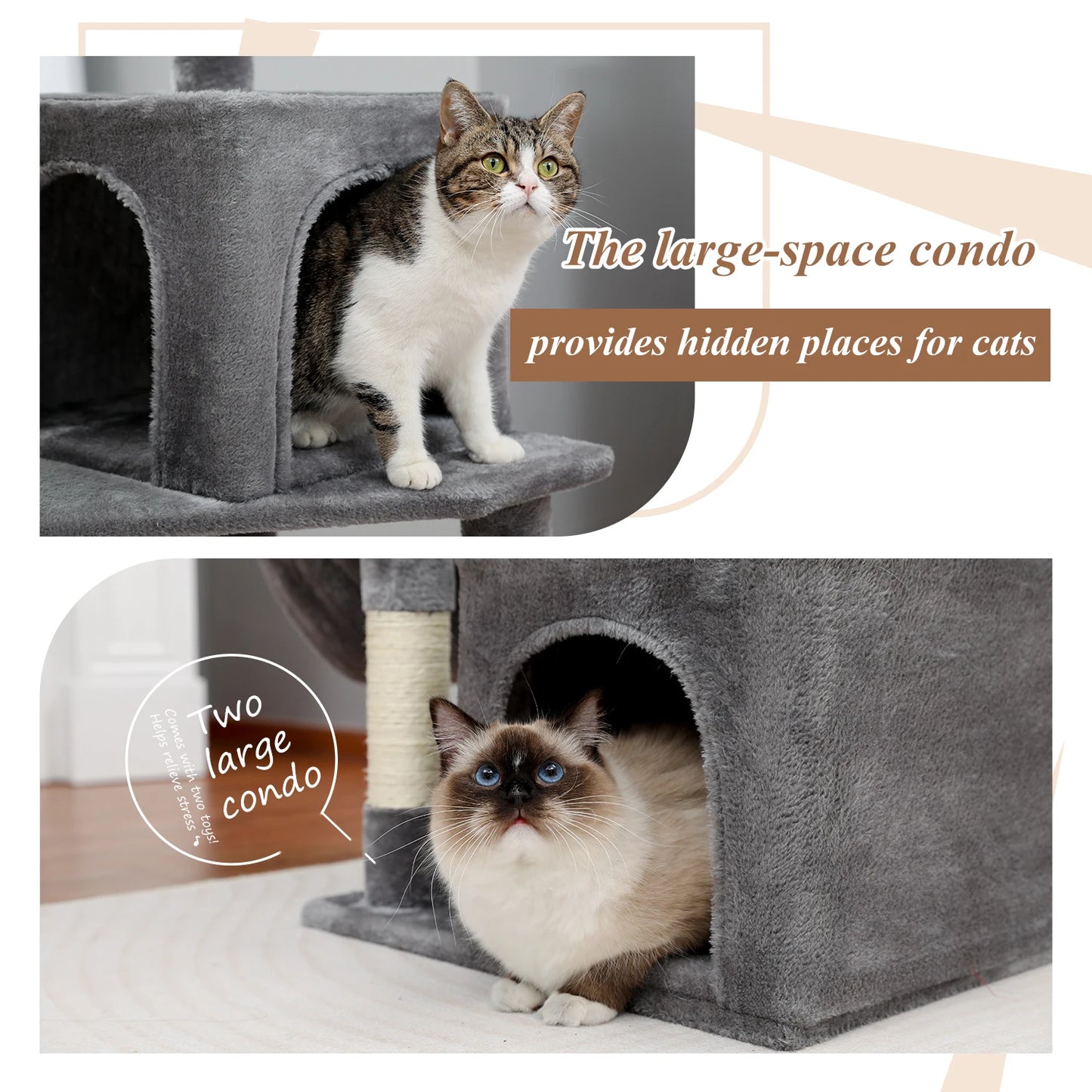 Luxury Multi-Layer Cat Tree House Condo with Ladder and Sisal Scratching Post for Climbing and Jumping