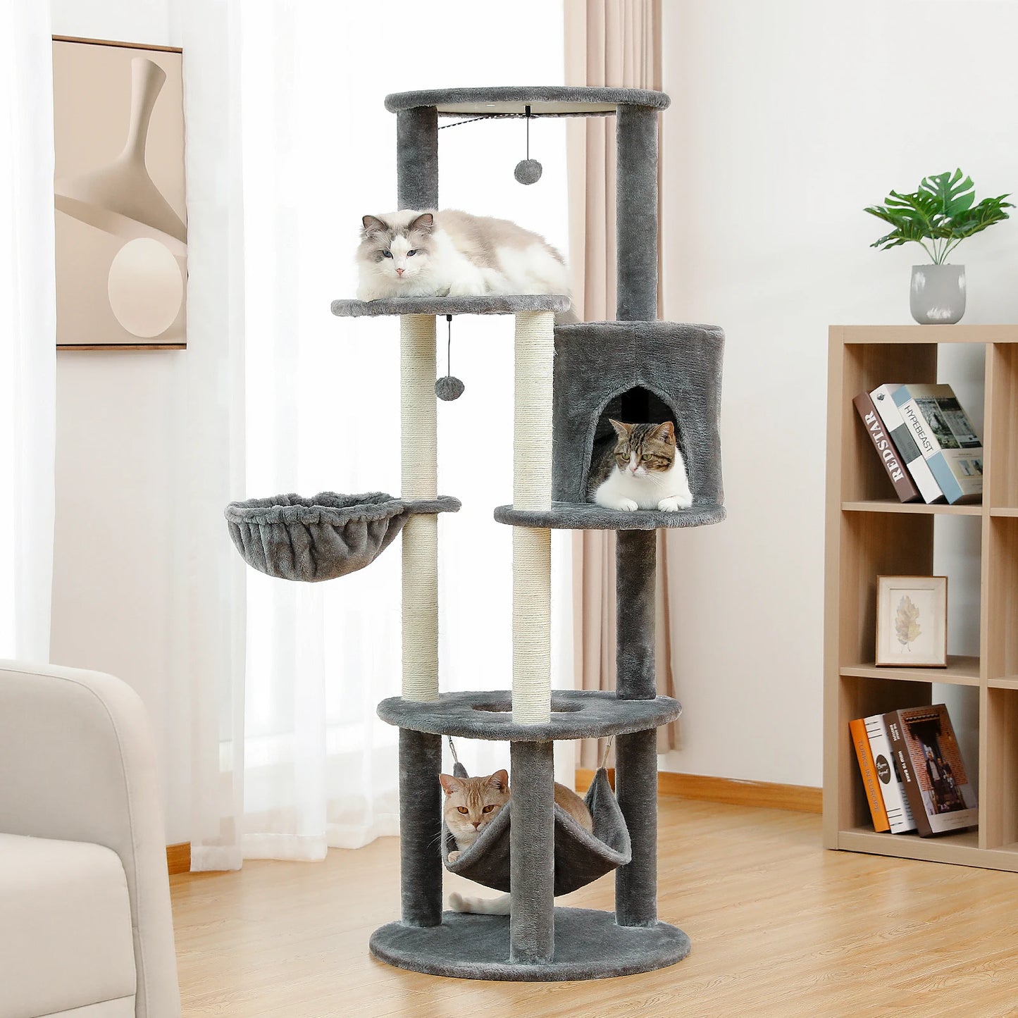 Luxury Multi-Layer Cat Tree House Condo with Ladder and Sisal Scratching Post for Climbing and Jumping