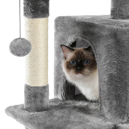 Luxury Multi-Layer Cat Tree House Condo with Ladder and Sisal Scratching Post for Climbing and Jumping