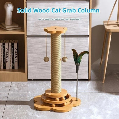 Durable Wooden Cat Scratching Post with Turntable & Teaser Ball - Fun & Interactive Cat Toy