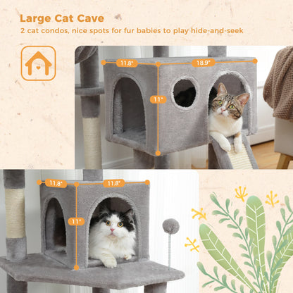 Luxury Multi-Layer Cat Tree House Condo with Ladder and Sisal Scratching Post for Climbing and Jumping