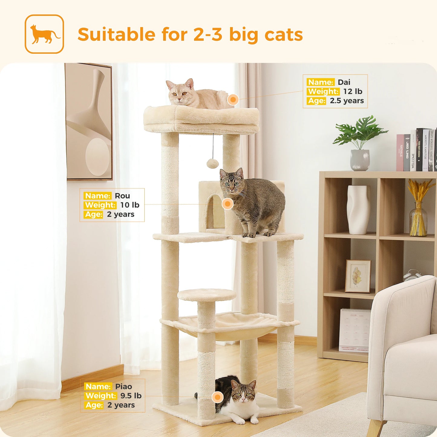 Luxury Multi-Level Cat Tree Tower with Condo, Scratching Post & Cat Toys for Indoor Cats