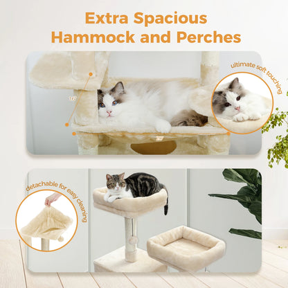 Luxury Multi-Layer Cat Tree House Condo with Ladder and Sisal Scratching Post for Climbing and Jumping