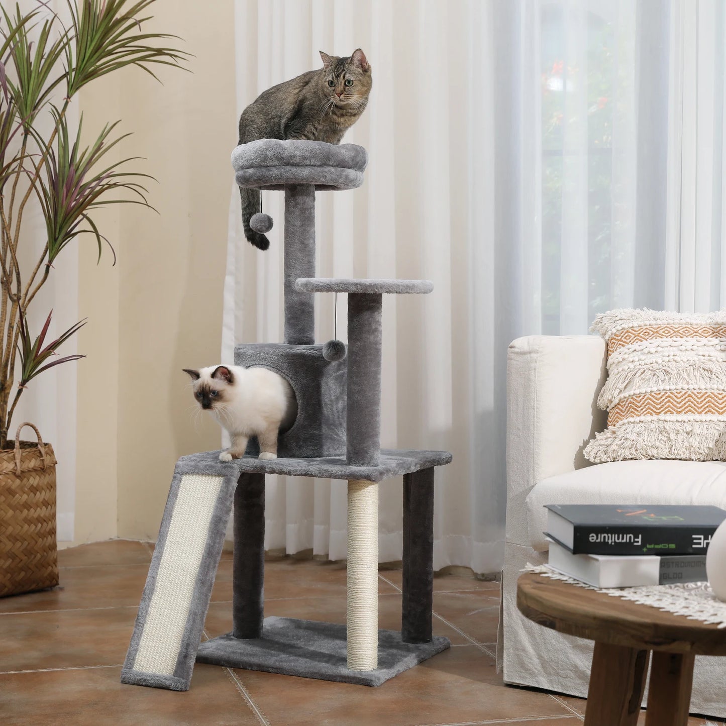 Luxury Multi-Layer Cat Tree House Condo with Ladder and Sisal Scratching Post for Climbing and Jumping