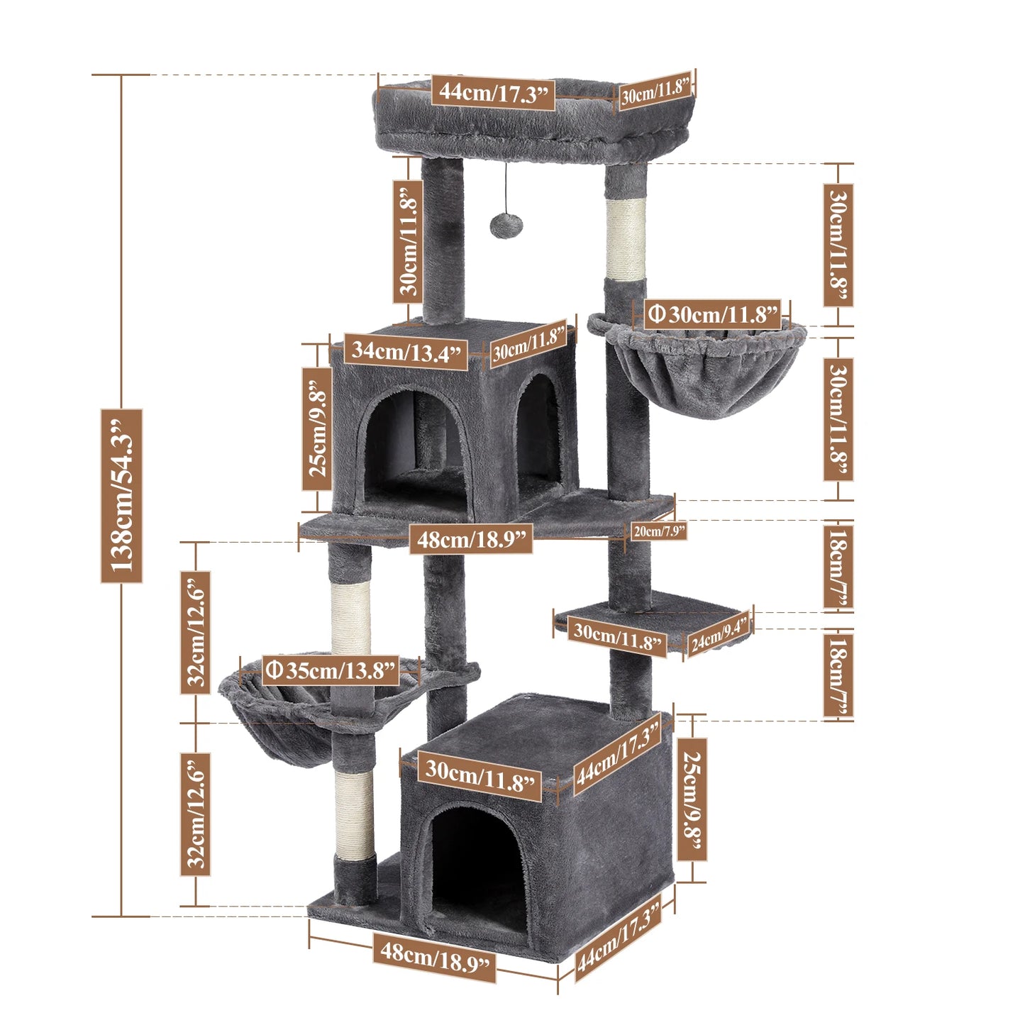 Luxury Multi-Layer Cat Tree House Condo with Ladder and Sisal Scratching Post for Climbing and Jumping