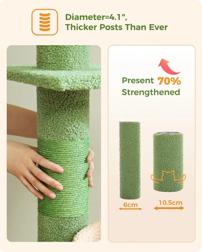 Pawz Road 5-Level Adjustable Cactus Cat Tree Tower with Natural Thicken Scratching Post and Hammock