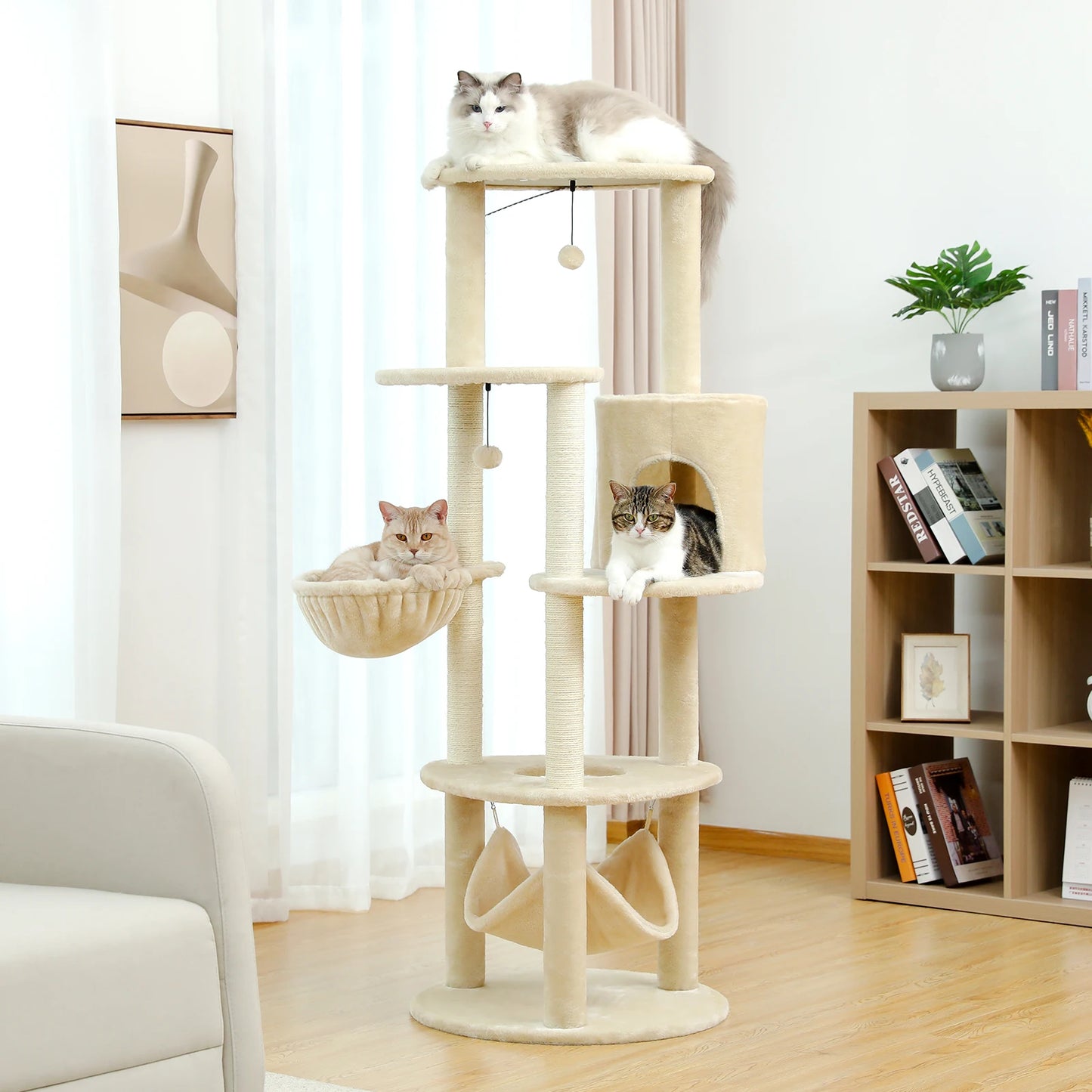 Luxury Multi-Layer Cat Tree House Condo with Ladder and Sisal Scratching Post for Climbing and Jumping