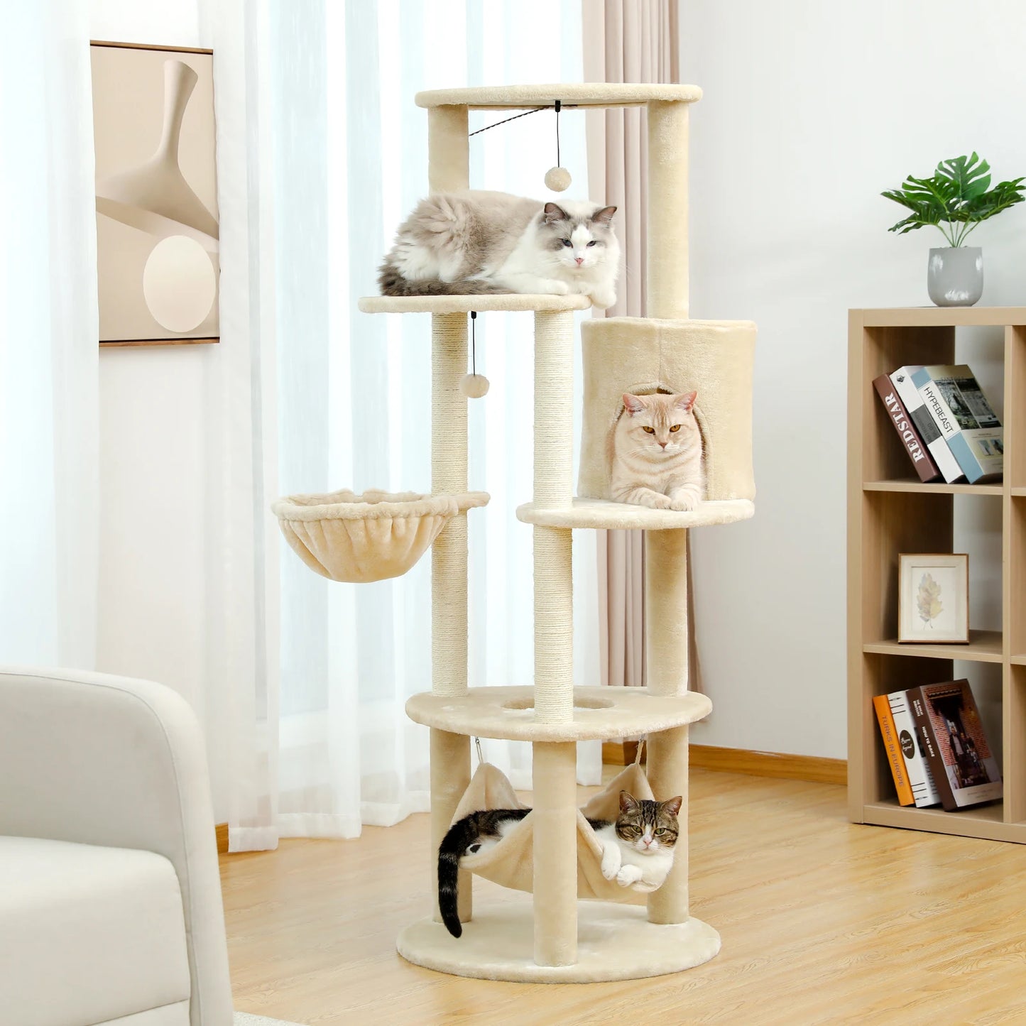 Luxury Multi-Layer Cat Tree House Condo with Ladder and Sisal Scratching Post for Climbing and Jumping