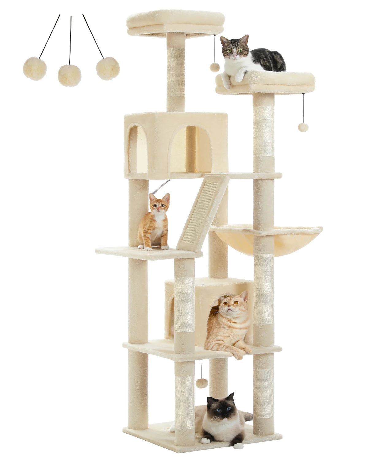 Tall Indoor Cat Tree Tower with Multi-Level Perches, Hammock & Sisal Scratching Posts - 180CM