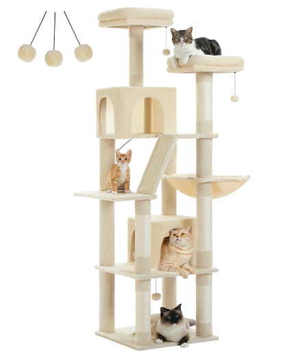 Tall Indoor Cat Tree Tower with Multi-Level Perches, Hammock & Sisal Scratching Posts - 180CM