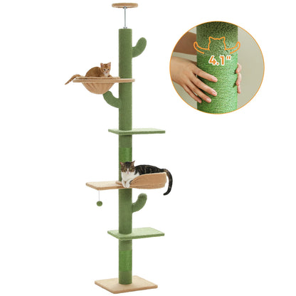 Pawz Road 5-Level Adjustable Cactus Cat Tree Tower with Natural Thicken Scratching Post and Hammock