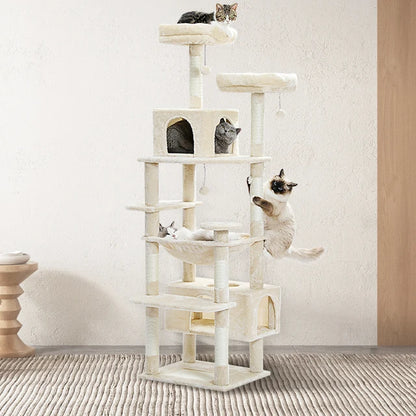 Luxury Multi-Layer Cat Tree House Condo with Ladder and Sisal Scratching Post for Climbing and Jumping