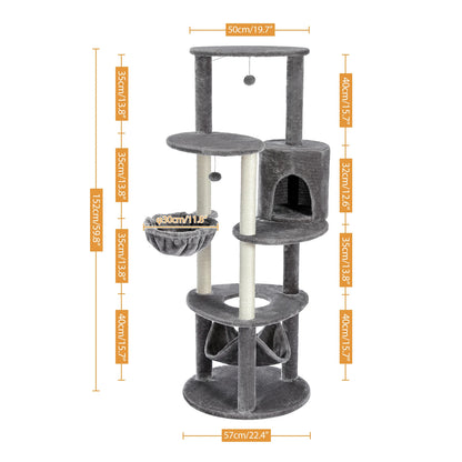 Luxury Multi-Layer Cat Tree House Condo with Ladder and Sisal Scratching Post for Climbing and Jumping