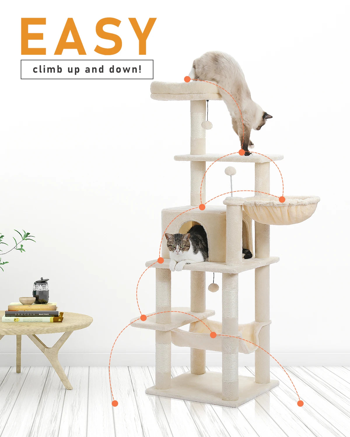 PAWZ Road Multi-Level Cat Tree House Condo Playground with Hammock for Large Cats and Kittens