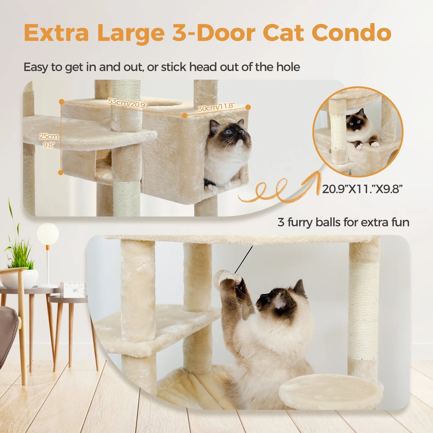 Luxury Multi-Layer Cat Tree House Condo with Ladder and Sisal Scratching Post for Climbing and Jumping