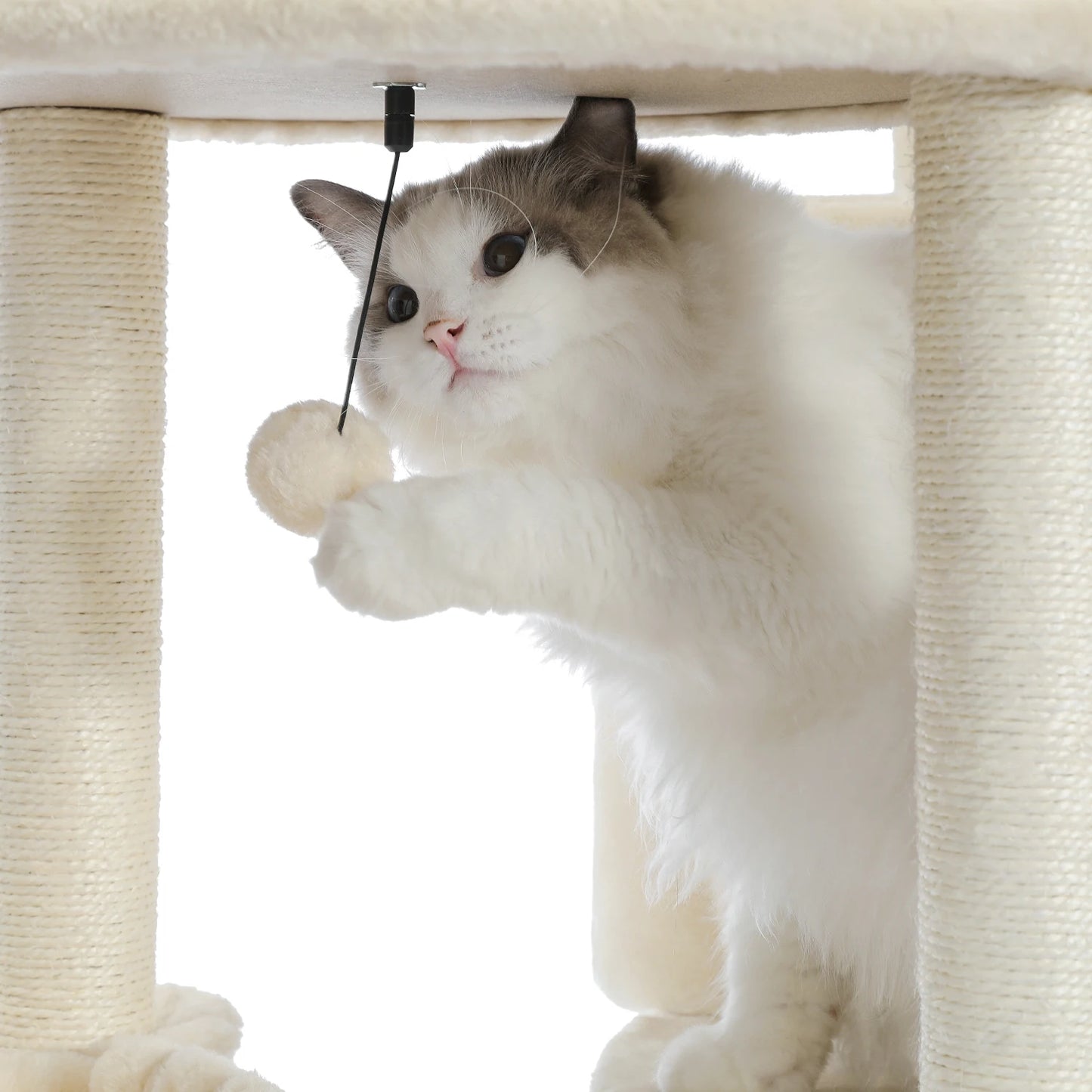 Luxury Multi-Layer Cat Tree House Condo with Ladder and Sisal Scratching Post for Climbing and Jumping