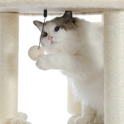 Luxury Multi-Layer Cat Tree House Condo with Ladder and Sisal Scratching Post for Climbing and Jumping