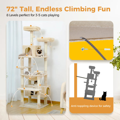 Luxury Multi-Layer Cat Tree House Condo with Ladder and Sisal Scratching Post for Climbing and Jumping