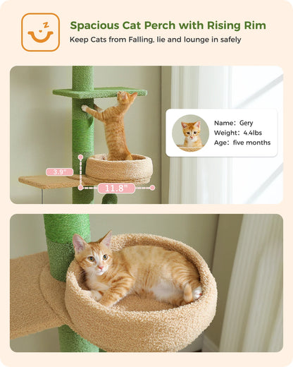 Pawz Road 5-Level Adjustable Cactus Cat Tree Tower with Natural Thicken Scratching Post and Hammock